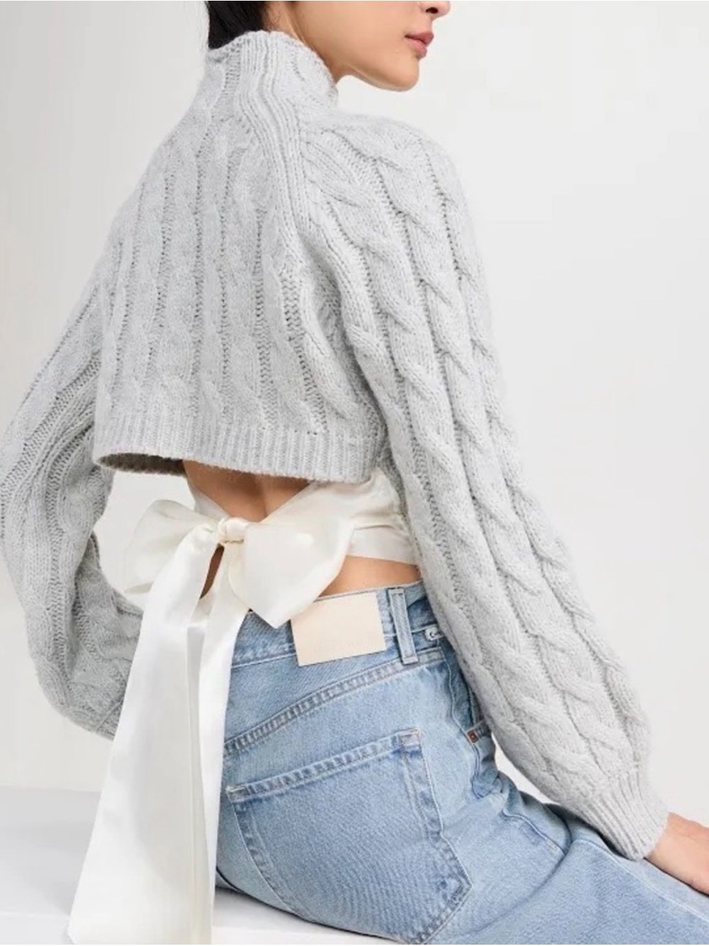 FOR LOVE AND LEMONS Lise Cropped Cable-Knit Back-Tie Sweater size XXS
